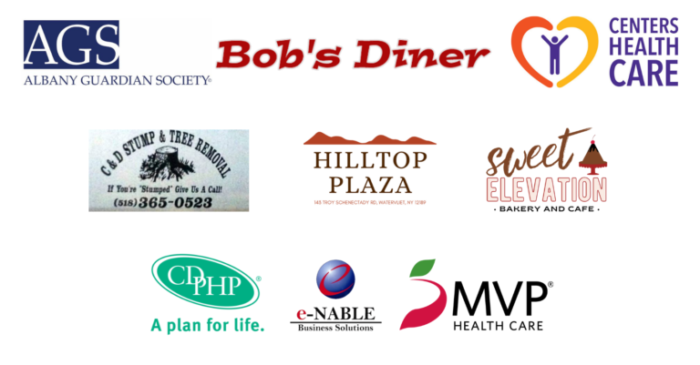 Albany Guardian Society, Bob's Diner, Centers Health Care, C &D Stump & Tree Removal, Hilltop Plaza, Sweet Elevation Bakery & Cafe, CDPHP, E-Nable Business Solutions, MVP Health Care
